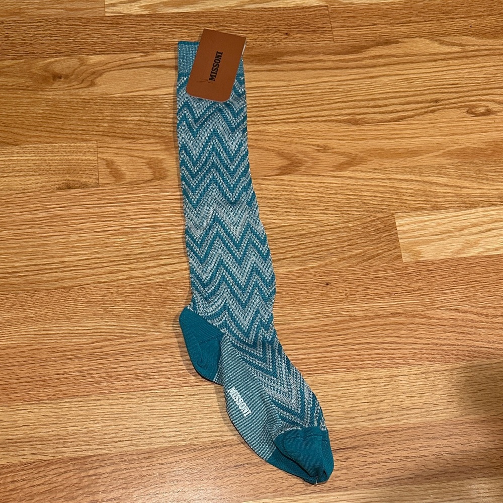 Missoni Teal and Gray and Teal Zigzag Knee High Dress Socks